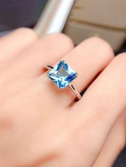 Jewels Galaxy - Silver Plated American Diamond Crushed Ice Cut Blue Square Finger Ring