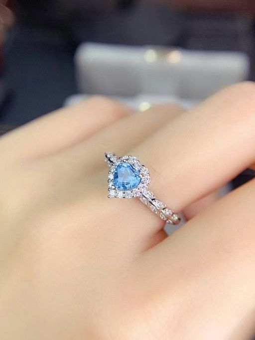 Jewels Galaxy Silver Plated American Diamond Crushed Ice Cut Blue Heart Finger Ring