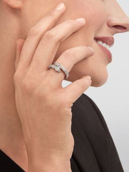 Jewels Galaxy - Silver Plated American Diamond White Snake Themed Finger Ring