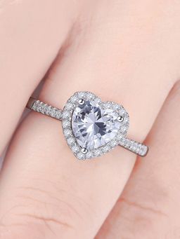 Jewels Galaxy - Silver Plated American Diamond Crushed Ice Cut White Heart Themed Finger Ring