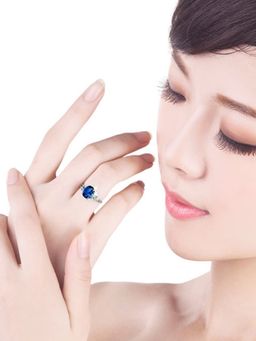 Jewels Galaxy - Silver Plated American Diamond Crushed Ice Cut Navy Blue Oval Finger Ring