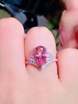 Jewels Galaxy - Silver Plated American Diamond Crushed Ice Cut Pink Teardrop Style Finger Ring