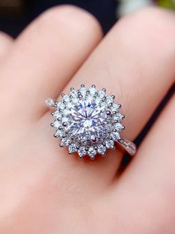 Jewels Galaxy - Silver Plated American Diamond Crushed Ice Cut White Geometric Finger Ring