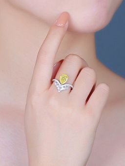 Jewels Galaxy - Silver Plated American Diamond Crushed Ice Cut Yellow Teardrop Finger Ring