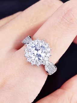 Jewels Galaxy - Silver Plated American Diamond Crushed Ice Cut Star-Like Finger Ring
