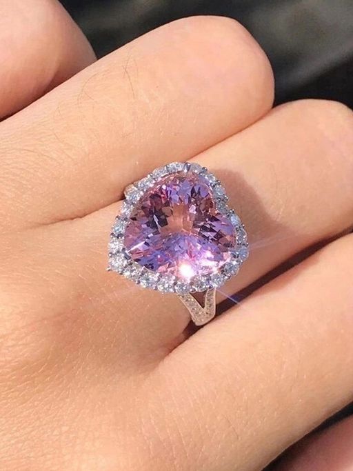 Jewels Galaxy Silver Plated American Diamond Crushed Ice Cut Pink Heart Shape Finger Ring