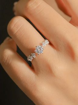 Jewels Galaxy - Womens White Silver Plated Crystals Stone Studded Ring