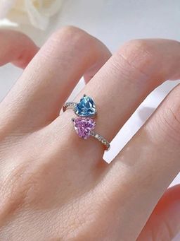 Jewels Galaxy - Womens Silver Plated Ad Stone Studded Heart Shaped Ring