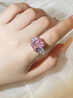 Jewels Galaxy - Womens Pink Silver Plated American Diamond Studded Ring