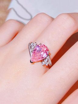 Jewels Galaxy - Womens Pink Silver Plated Cubic Zirconia Studded Ring
