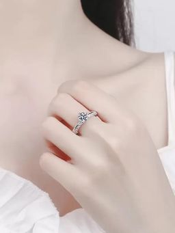 Jewels Galaxy - Womens Silver Plated American Diamond Stone Studded Ring