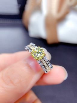 Jewels Galaxy - Yellow Silver Plated Cubic Zirconia Studded Ring