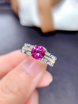 Jewels Galaxy - Pink Silver Plated Cubic Zirconia Studded Ring
