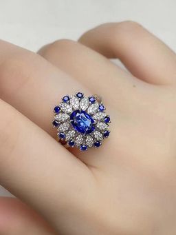 Jewels Galaxy - Blue Silver Plated Cubic Zirconia Stone Studded Ring