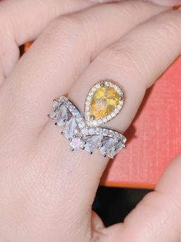 Jewels Galaxy - Yellow Silver Plated American Diamond Stone Studded Ring