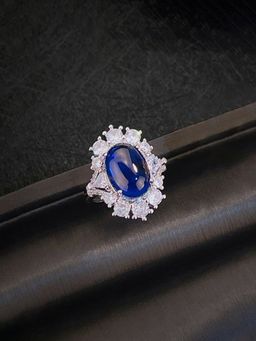 Jewels Galaxy - Blue Silver Plated Cubic Zirconia Studded Ring