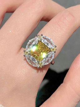 Jewels Galaxy - Womens Silver Plated Yellow Crystal Stone Studded Ring