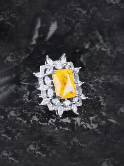 Jewels Galaxy - Yellow Silver Plated Cubic Zirconia Studded Ring