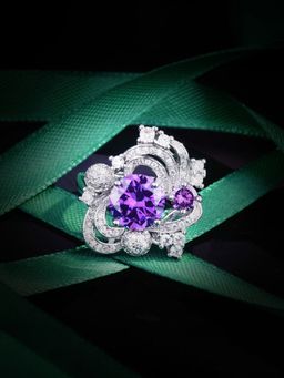 Jewels Galaxy - Purple Silver Plated Cubic Zirconia Studded Ring