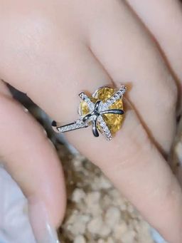 Jewels Galaxy - Yellow Silver Plated Crystals Stone Studded Heart Shaped Ring