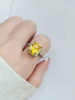 Jewels Galaxy - Yellow Silver Plated Cubic Zirconia Studded Ring