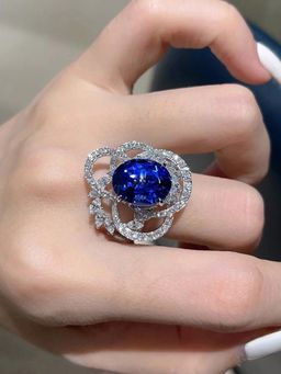 Jewels Galaxy - Blue Silver Plated Cubic Zirconia Stone Studded Ring