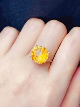 Jewels Galaxy - Womens Silver Plated Yellow Crystal Stone Studded Ring