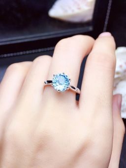 Jewels Galaxy - Blue Silver Plated Cubic Zirconia Stone Studded Ring