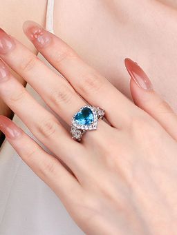 Jewels Galaxy - Blue Silver Plated Cubic Zirconia Studded Ring