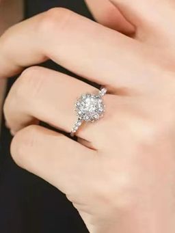 Jewels Galaxy - White Silver Plated Crystals Stone Studded Ring