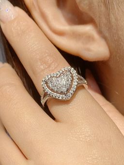 Jewels Galaxy - White Silver Plated American Diamond Studded Ring