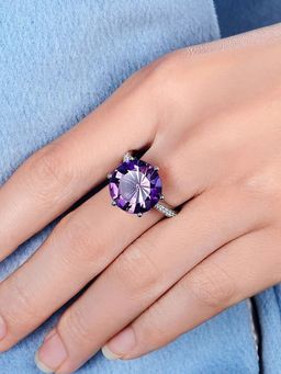 Jewels Galaxy - Purple Silver Plated Crystals Studded Anti Tarnish Ring