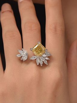 Jewels Galaxy - Yellow Silver Plated Crystals Stone Studded Ring