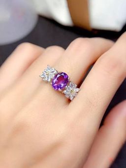Jewels Galaxy - Purple Silver Plated Cubic Zirconia Stone Studded Ring