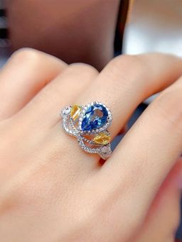 Jewels Galaxy - Multi-Color Silver Plated Stone Studded Ring