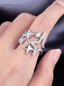Jewels Galaxy - White Silver Plated American Diamond Studded Ring