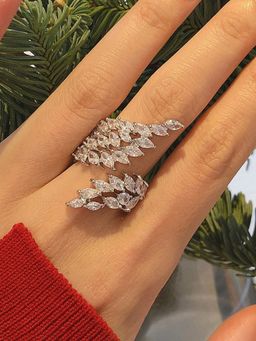 Jewels Galaxy - White Silver Plated Crystal Stone Studded Anti Tarnish Ring