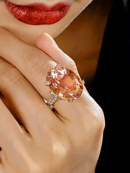 Jewels Galaxy - Brown Silver Plated Crystals Stone Studded Ring