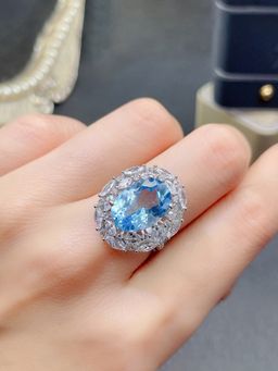 Jewels Galaxy - Blue Silver Plated Cubic Zirconia Studded Ring