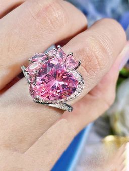 Jewels Galaxy - Pink Silver Plated Cubic Zirconia Studded Ring