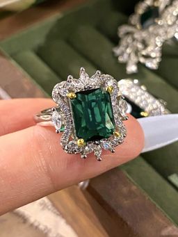 Jewels Galaxy - Green Silver Plated Cubic Zirconia Studded Ring