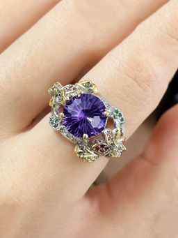 Jewels Galaxy - Silver Plated Purple Cz Studded Ring