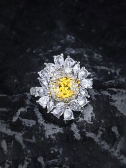 Jewels Galaxy - Yellow Silver Plated Cubic Zirconia Studded Ring