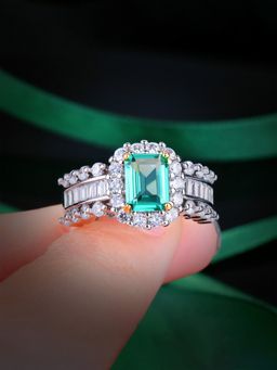 Jewels Galaxy - Green Silver Plated Cubic Zirconia Studded Ring