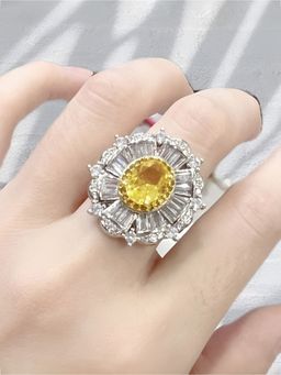 Jewels Galaxy - Yellow Silver Plated Crystal Stone Studded Ring