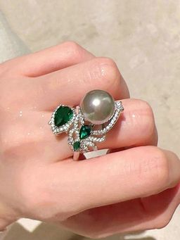 Jewels Galaxy - Green Sliver Plated Cubic Zirconia Studded Ring