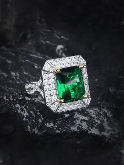 Jewels Galaxy - Green Silver Plated Cubic Zirconia Stone Studded Ring