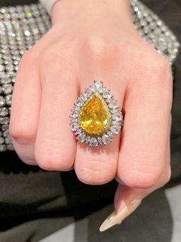 Jewels Galaxy - Yellow Silver Plated Cubic Zirconia Studded Ring