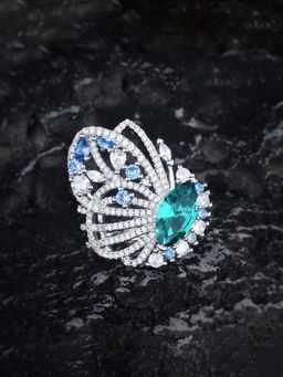 Jewels Galaxy - Green Silver Plated Cubic Zirconia Studded Ring