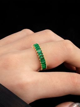 Jewels Galaxy - Gold Plated Stainless Steel Anti Tarnish Green Ring